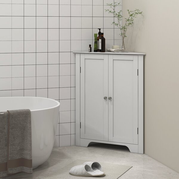 Kleankin Triangle Bathroom Cabinet, Corner Bathroom Storage Unit with Adjustable Shelf and Recessed Door, Free Standing, White Aosom UK