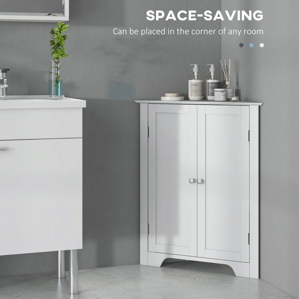 Kleankin Triangle Bathroom Cabinet, Corner Bathroom Storage Unit with Adjustable Shelf and Recessed Door, Free Standing, White Aosom UK