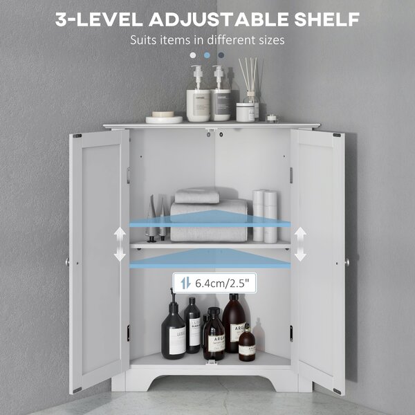 Kleankin Triangle Bathroom Cabinet, Corner Bathroom Storage Unit with Adjustable Shelf and Recessed Door, Free Standing, White Aosom UK