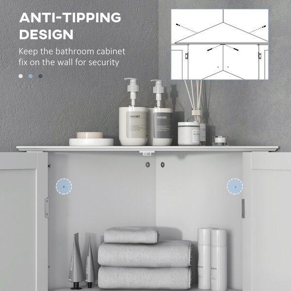 Kleankin Triangle Bathroom Cabinet, Corner Bathroom Storage Unit with Adjustable Shelf and Recessed Door, Free Standing, White Aosom UK