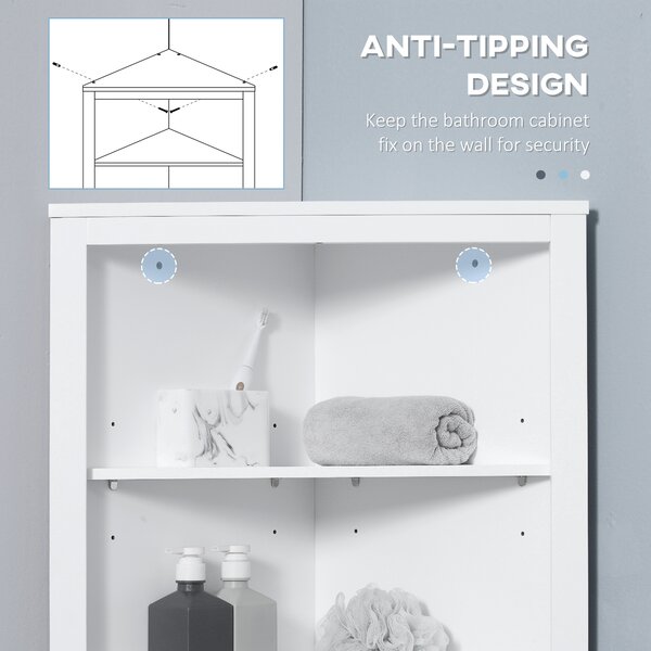 Kleankin Triangle Free Standing Bathroom Cabinet, Corner Bathroom Storage Unit with Cupboard and 3-Tier Shelves, White Aosom UK