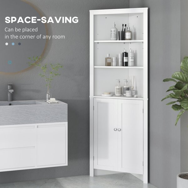 Kleankin Triangle Free Standing Bathroom Cabinet, Corner Bathroom Storage Unit with Cupboard and 3-Tier Shelves, White Aosom UK