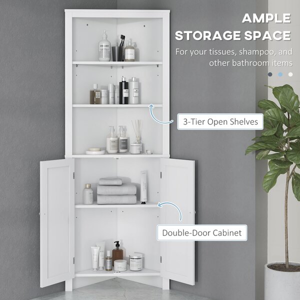 Kleankin Triangle Free Standing Bathroom Cabinet, Corner Bathroom Storage Unit with Cupboard and 3-Tier Shelves, White Aosom UK