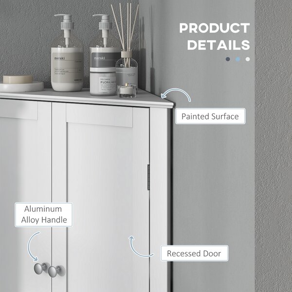 Kleankin Triangle Bathroom Cabinet, Corner Bathroom Storage Unit with Adjustable Shelf and Recessed Door, Free Standing, White Aosom UK