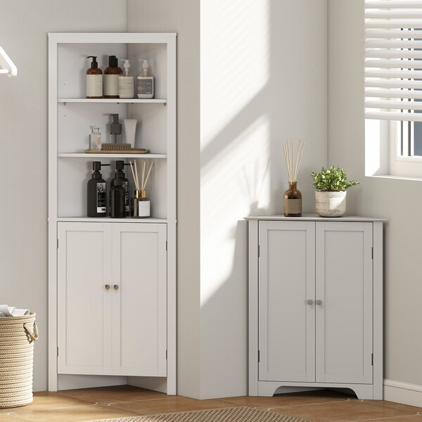 Kleankin Triangle Bathroom Cabinet, Corner Bathroom Storage Unit with Adjustable Shelf and Recessed Door, Free Standing, White Aosom UK