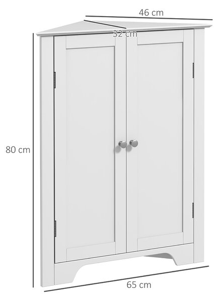 Kleankin Triangle Bathroom Cabinet, Corner Bathroom Storage Unit with Adjustable Shelf and Recessed Door, Free Standing, White Aosom UK