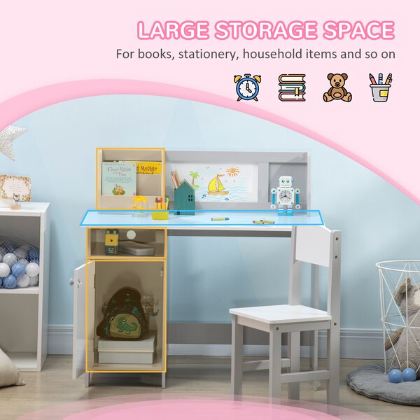 HOMCOM Toddler Activity Station: Table & Chair Set with Dry Erase Top, 2 Piece, Grey Aosom UK
