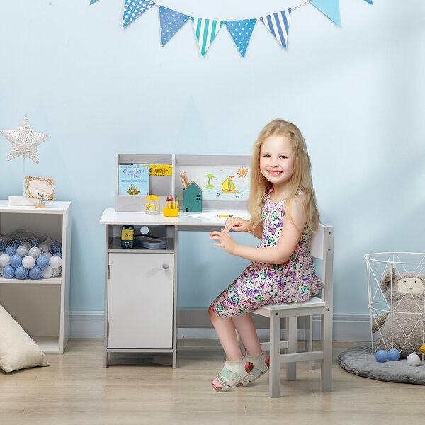HOMCOM Toddler Activity Station: Table & Chair Set with Dry Erase Top, 2 Piece, Grey Aosom UK