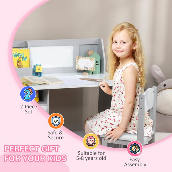 HOMCOM Toddler Activity Station: Table & Chair Set with Dry Erase Top, 2 Piece, Grey Aosom UK
