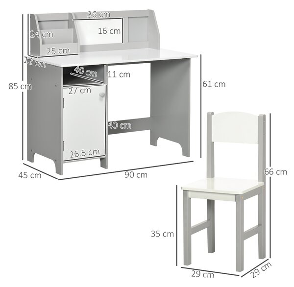 HOMCOM Toddler Activity Station: Table & Chair Set with Dry Erase Top, 2 Piece, Grey Aosom UK