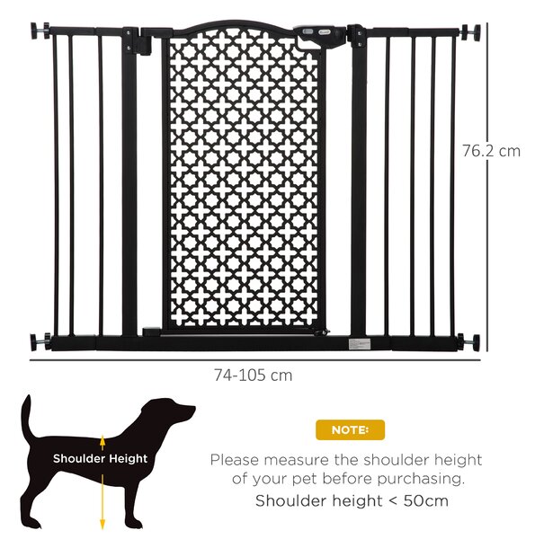 PawHut 74-105 cm Pet Safety Gate Barrier Stair Pressure Fit with Auto Close and Double Locking for Doorways, Hallways, Black