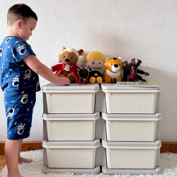ZONEKIZ Kids Storage Units w/ 6 Drawers, 3 Tier Kids Toy Storage Organizer, Vertical Dresser Tower for Nursery Playroom Kindergarten, Cream Aosom UK