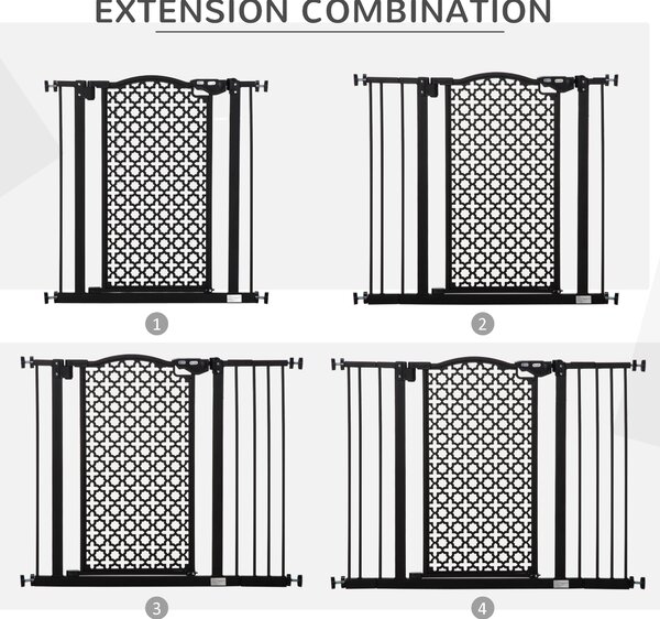 PawHut 74-105 cm Pet Safety Gate Barrier Stair Pressure Fit with Auto Close and Double Locking for Doorways, Hallways, Black