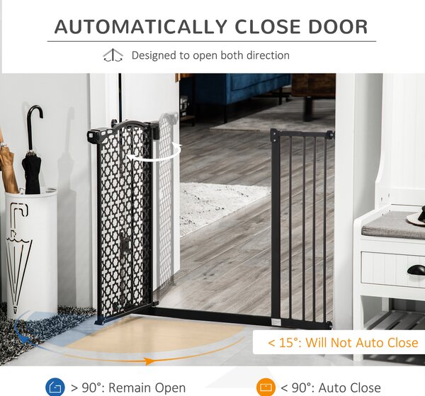 PawHut 74-105 cm Pet Safety Gate Barrier Stair Pressure Fit with Auto Close and Double Locking for Doorways, Hallways, Black
