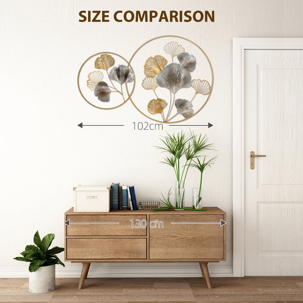 HOMCOM 3D Metal Wall Art Modern Ginkgo Leaves Hanging Wall Sculptures Home Decor for Living Room Bedroom Dining Room, Gold Aosom UK