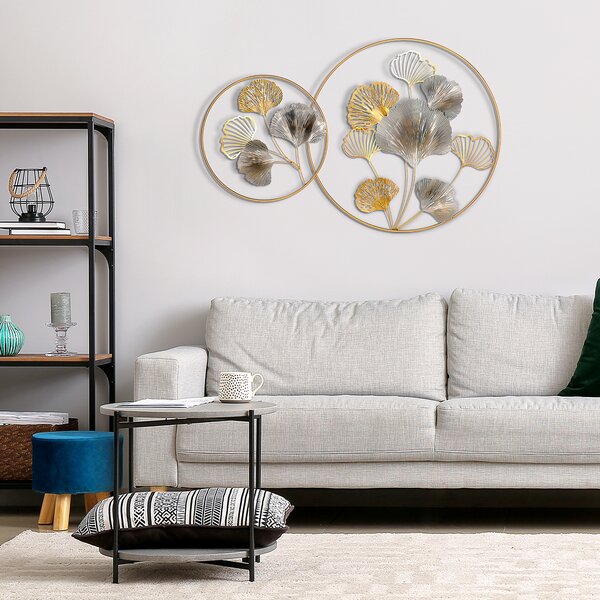 HOMCOM 3D Metal Wall Art Modern Ginkgo Leaves Hanging Wall Sculptures Home Decor for Living Room Bedroom Dining Room, Gold Aosom UK