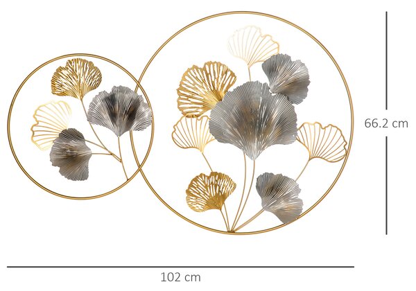HOMCOM 3D Metal Wall Art Modern Ginkgo Leaves Hanging Wall Sculptures Home Decor for Living Room Bedroom Dining Room, Gold Aosom UK