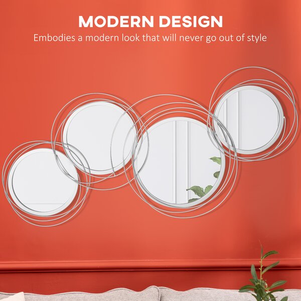 HOMCOM Metallic Artistry: Modern Silver Mirror Wall Sculptures, Decorative Hangings for Living, Dining & Bedrooms Aosom UK