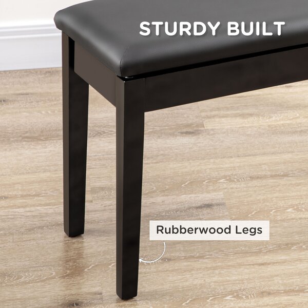 HOMCOM Traditional Piano Seat, Cushioned Keyboard Bench with Rubberwood Legs, Music Storage, Black Aosom UK