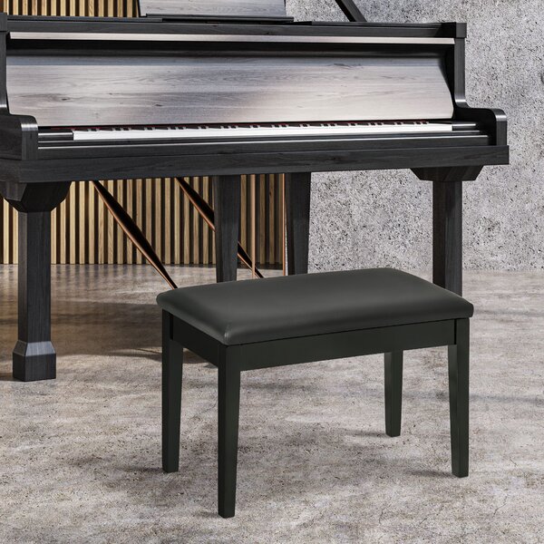 HOMCOM Traditional Piano Seat, Cushioned Keyboard Bench with Rubberwood Legs, Music Storage, Black Aosom UK