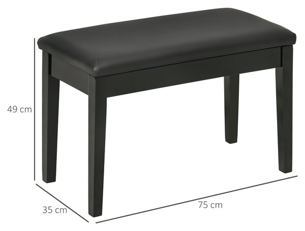 HOMCOM Traditional Piano Seat, Cushioned Keyboard Bench with Rubberwood Legs, Music Storage, Black Aosom UK