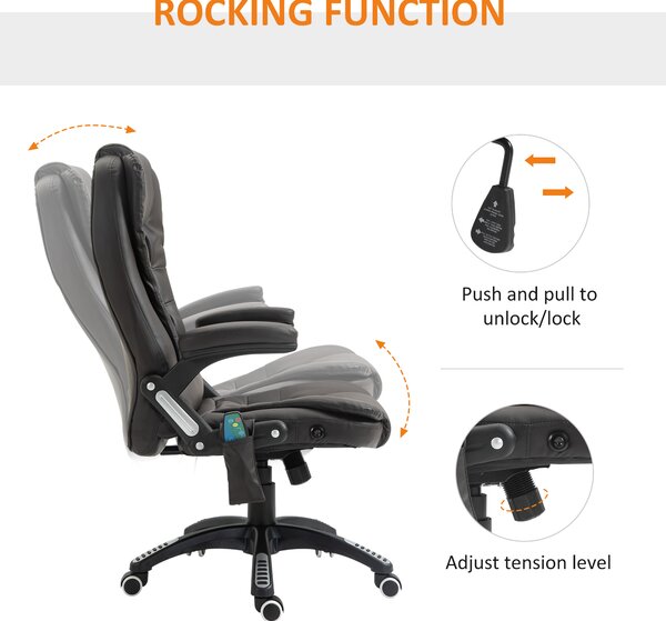 HOMCOM High Back Executive Massage Chair, PU Leather Massage Office Chair with Heat, Tilt, Reclining Function, Adjustable, Brown Aosom UK