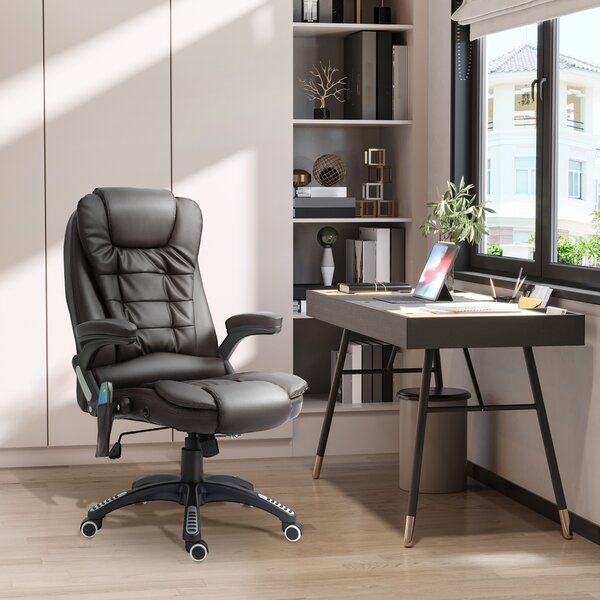 HOMCOM High Back Executive Massage Chair, PU Leather Massage Office Chair with Heat, Tilt, Reclining Function, Adjustable, Brown Aosom UK