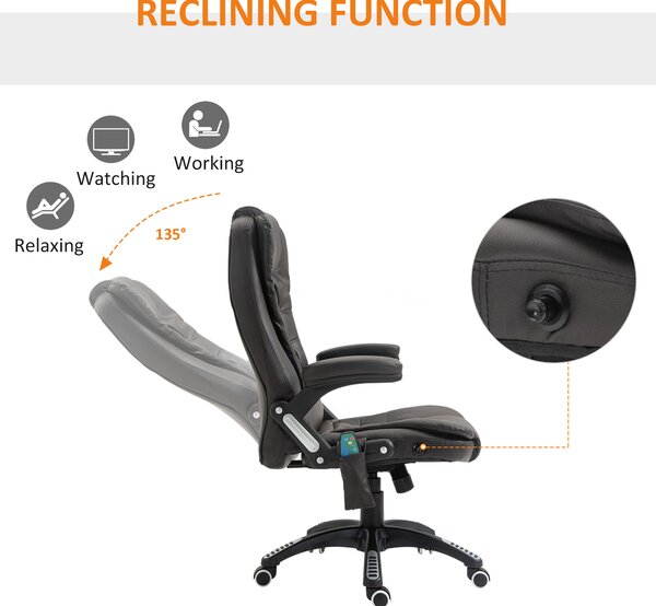 HOMCOM High Back Executive Massage Chair, PU Leather Massage Office Chair with Heat, Tilt, Reclining Function, Adjustable, Brown Aosom UK