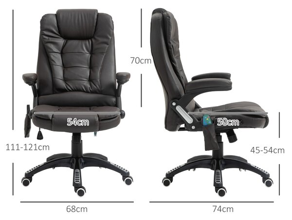 HOMCOM High Back Executive Massage Chair, PU Leather Massage Office Chair with Heat, Tilt, Reclining Function, Adjustable, Brown Aosom UK