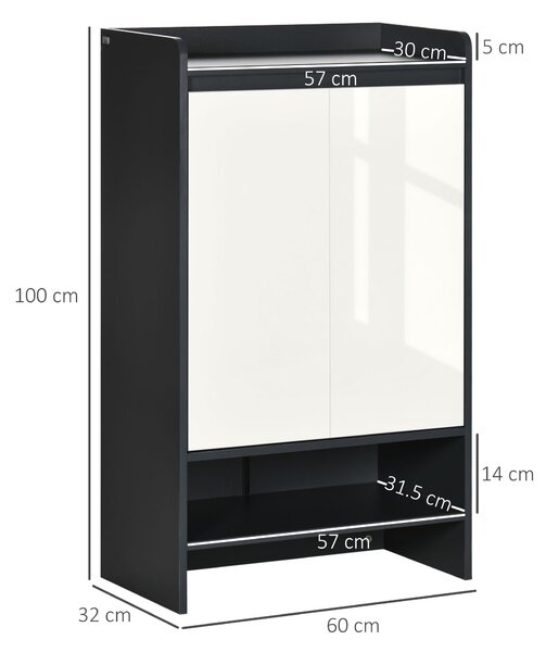 HOMCOM Modern Hallway Shoe Cabinet, High Gloss White Doors with Open Shelves, Storage Organizer for 15 Pairs of Shoes, Grey Aosom UK