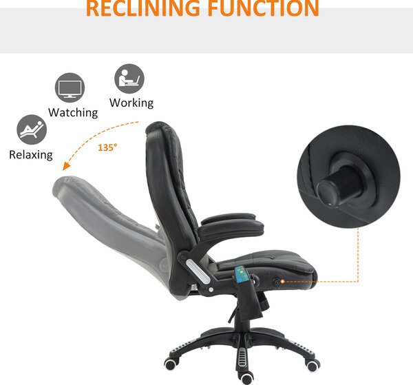 HOMCOM Massage Chair with Heat, High Back PU Leather Executive Office Chair W/ Tilt and Reclining Function, Black Aosom UK