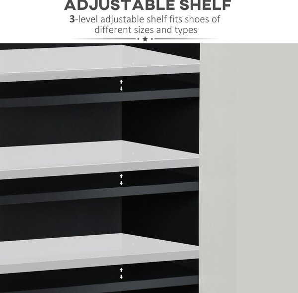 HOMCOM Modern Hallway Shoe Cabinet, High Gloss White Doors with Open Shelves, Storage Organizer for 15 Pairs of Shoes, Grey Aosom UK