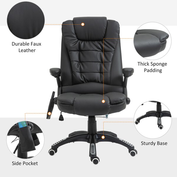 HOMCOM Massage Chair with Heat, High Back PU Leather Executive Office Chair W/ Tilt and Reclining Function, Black Aosom UK