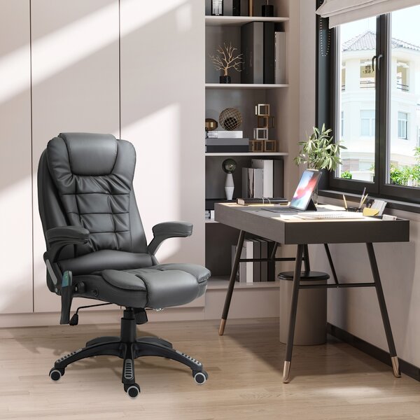 HOMCOM Massage Chair with Heat, High Back PU Leather Executive Office Chair W/ Tilt and Reclining Function, Black Aosom UK