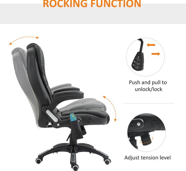 HOMCOM Massage Chair with Heat, High Back PU Leather Executive Office Chair W/ Tilt and Reclining Function, Black Aosom UK