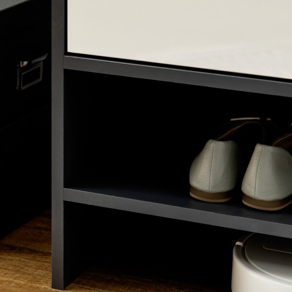 HOMCOM Modern Hallway Shoe Cabinet, High Gloss White Doors with Open Shelves, Storage Organizer for 15 Pairs of Shoes, Grey Aosom UK