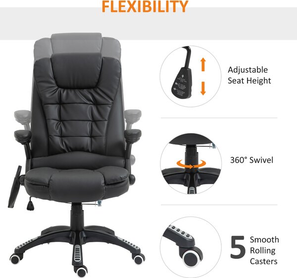 HOMCOM Massage Chair with Heat, High Back PU Leather Executive Office Chair W/ Tilt and Reclining Function, Black Aosom UK