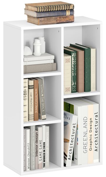 HOMCOM 2-Tier Bookshelf with 5 Compartments - White