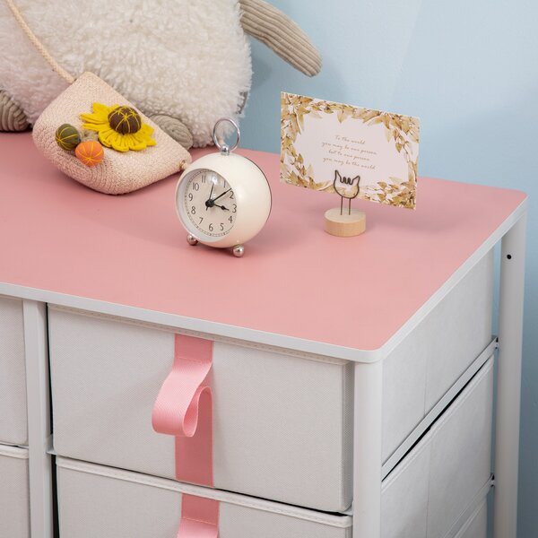 HOMCOM Storage Chest with 6 Fabric Drawers, Metal Frame Dresser with Wooden Top, Organiser for Bedroom or Nursery, Pink Aosom UK