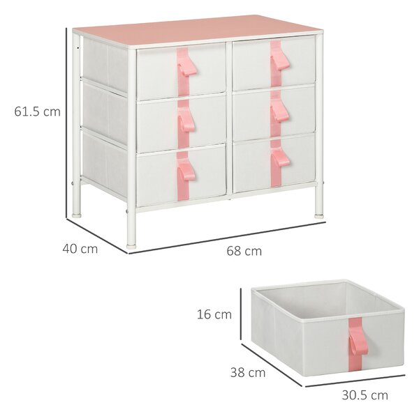 HOMCOM Storage Chest with 6 Fabric Drawers, Metal Frame Dresser with Wooden Top, Organiser for Bedroom or Nursery, Pink Aosom UK