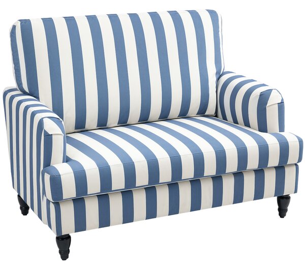 HOMCOM Modern Accent Chair, Velvet Armchair with Stripe, Turned Legs and Wide Seat, Upholstered Snuggle Chair for Living Room, Bedroom, Blue and White