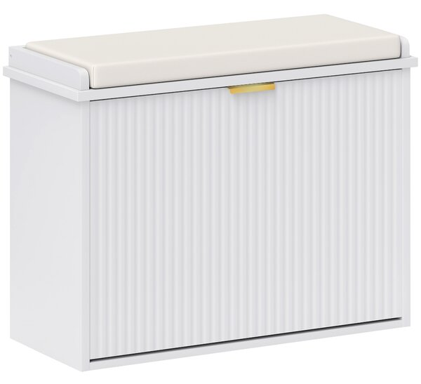 HOMCOM Elegant Six Shoe Bench, with Top Seat - White