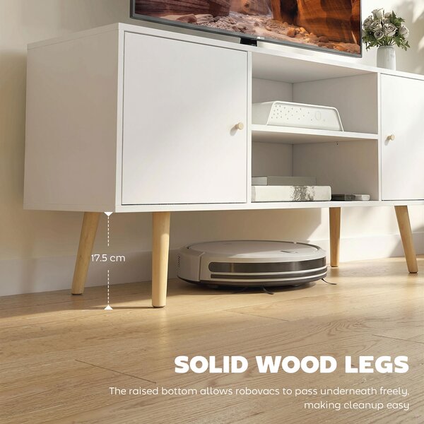 HOMCOM TV Unit Cabinet for TVs up to 55 Inches, TV Stand with Storage Shelves and Wood Legs for Living Room, White Aosom UK