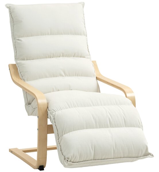 HOMCOM Curved Wooden Accent Chair, with Adjustable Footrest - Cream White
