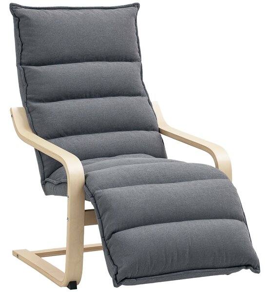 HOMCOM Curved Wooden Accent Chair, with Adjustable Footrest - Drak Grey
