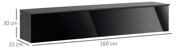 HOMCOM Floating TV Unit Stand for TVs up to 70" with High Gloss Effect, Wall Mounted Media Console with Storage Cupboards, Grey and Black