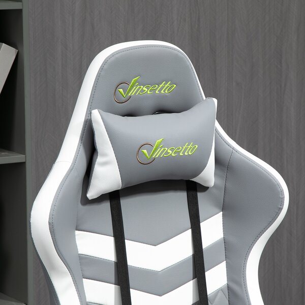 Vinsetto Ergonomic Gaming Chair with Lumbar Support, Adjustable Headrest and Swivel Wheels, PVC Leather, Cat Scratch Anti, Grey/White Aosom UK