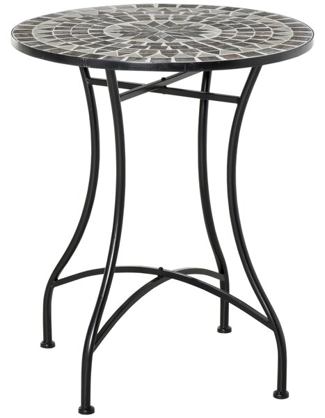 Outsunny Mosaic Side Table, 60cm Round Bistro Coffee Table, Plant Stand for Indoor, Outdoor, Garden, Patio, Balcony, Grey Aosom UK
