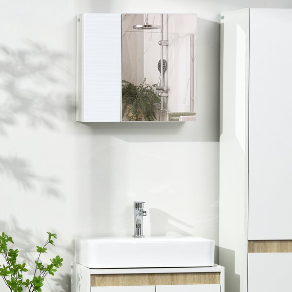 Kleankin Wall-Mounted Mirror Cabinet: Double-Door Design with Adjustable Shelf, Bathroom Cupboard Organizer, White Aosom UK