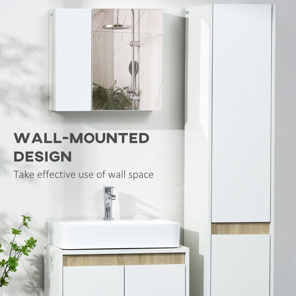 Kleankin Wall-Mounted Mirror Cabinet: Double-Door Design with Adjustable Shelf, Bathroom Cupboard Organizer, White Aosom UK